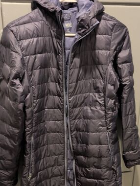 REI Women's Blue Purple Quilted Packable Long Puffer Coat